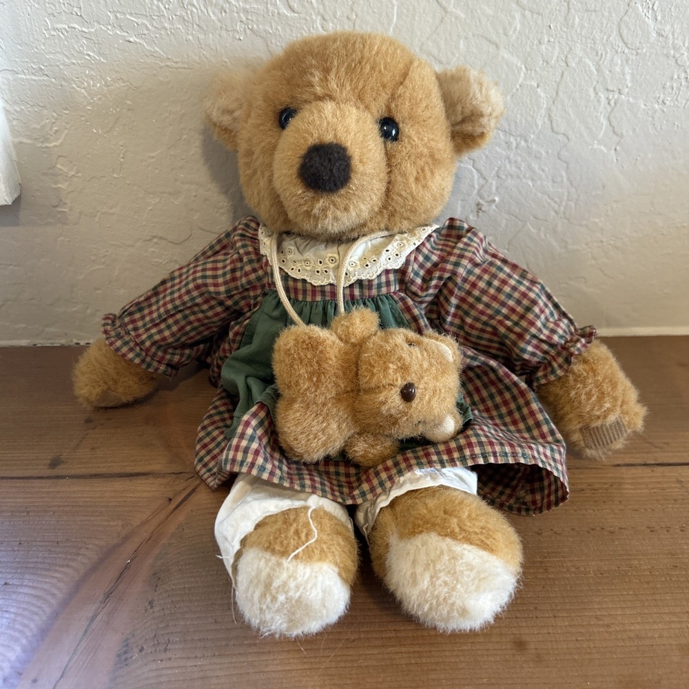 Vintage‎ 1984 Brown Teddy Bear Charm Co  Plush  Stuffed Mom & Baby 13" Japan